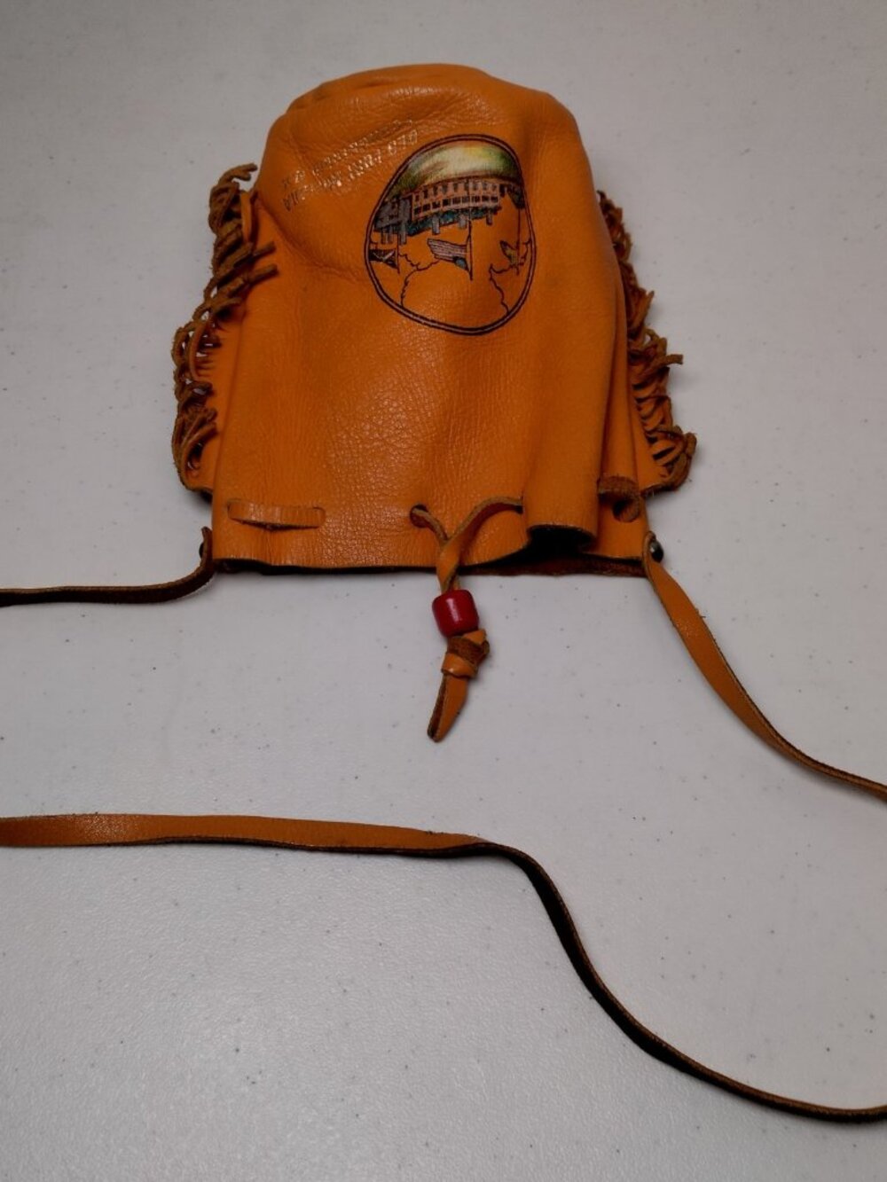 Vintage Old Fort Niagara Leather Pouch Youngstown New York Souvenir Brown Fringe - Picture 16 of 16